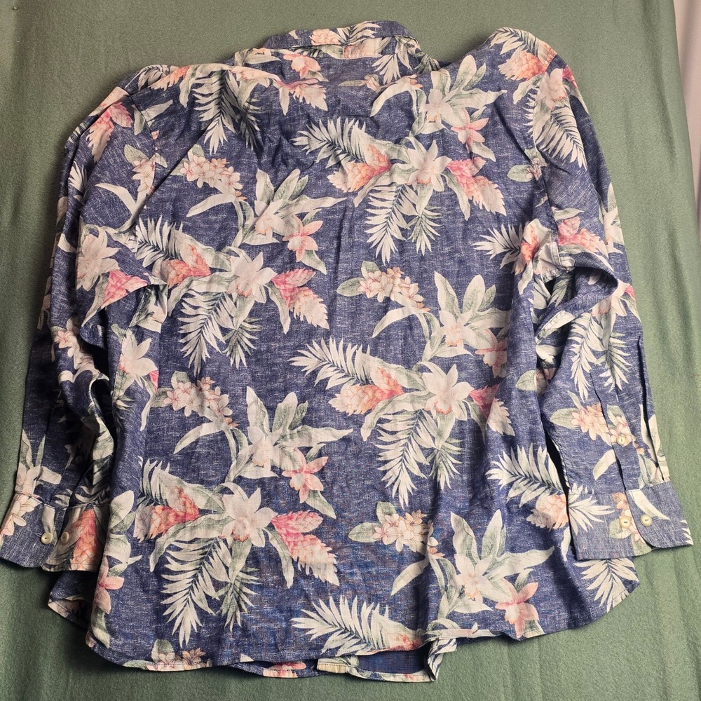 Tommy Bahama Barbados Breeze Stretch Linen Floral Shirt Blue Pink Mens 2XLB - Picture 13 of 16